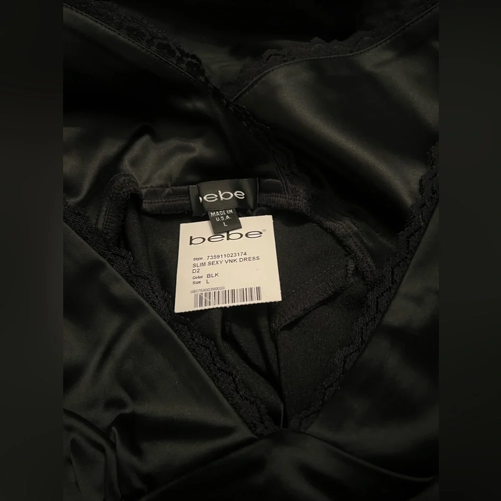 BEBE Slim Sexy V Neck Satin Midi Dress NWT - Picture 12 of 12
